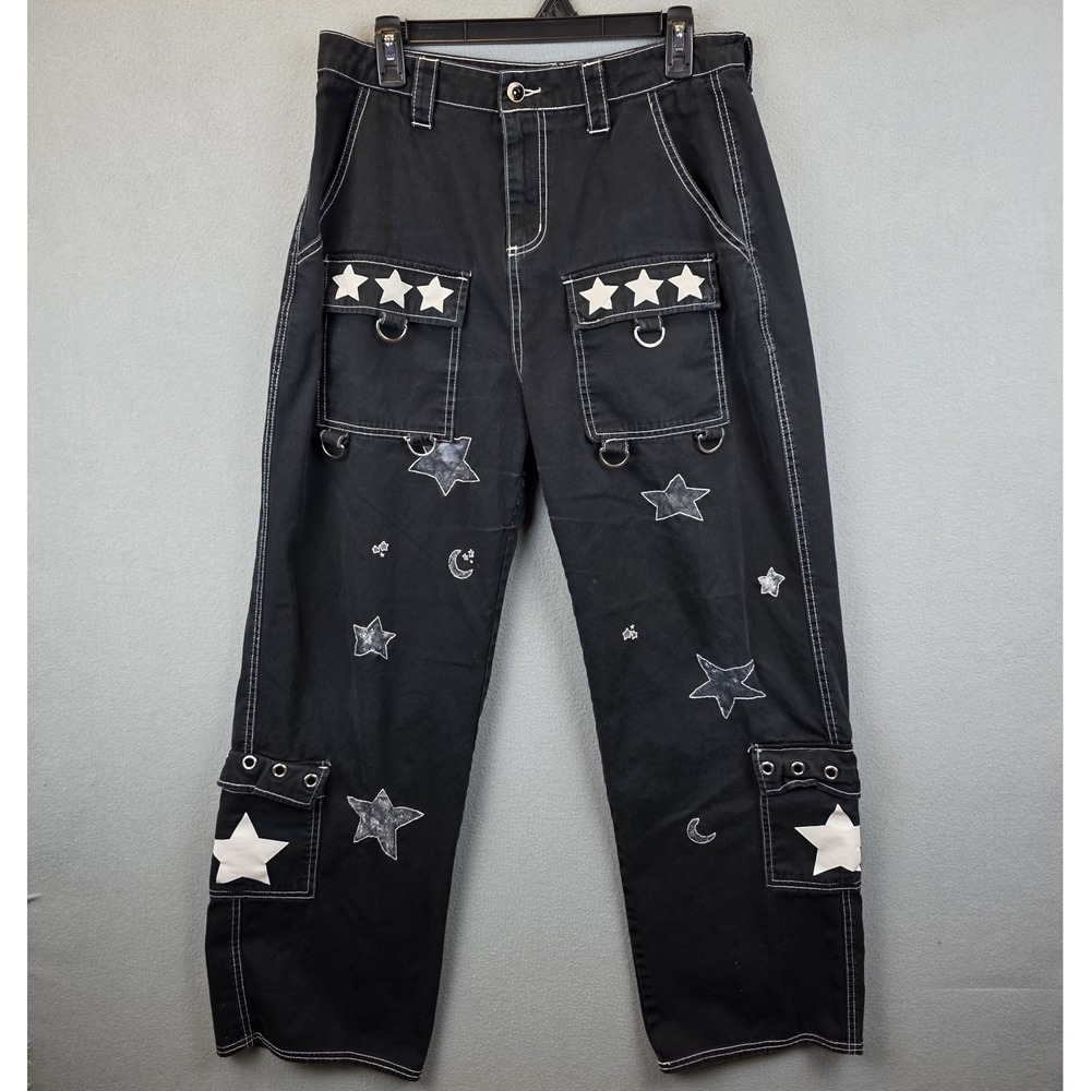 Hot Topic Pants Womens 11 Black Cargo Flare Stars Emo Skater‎ Gothic Punk Rare